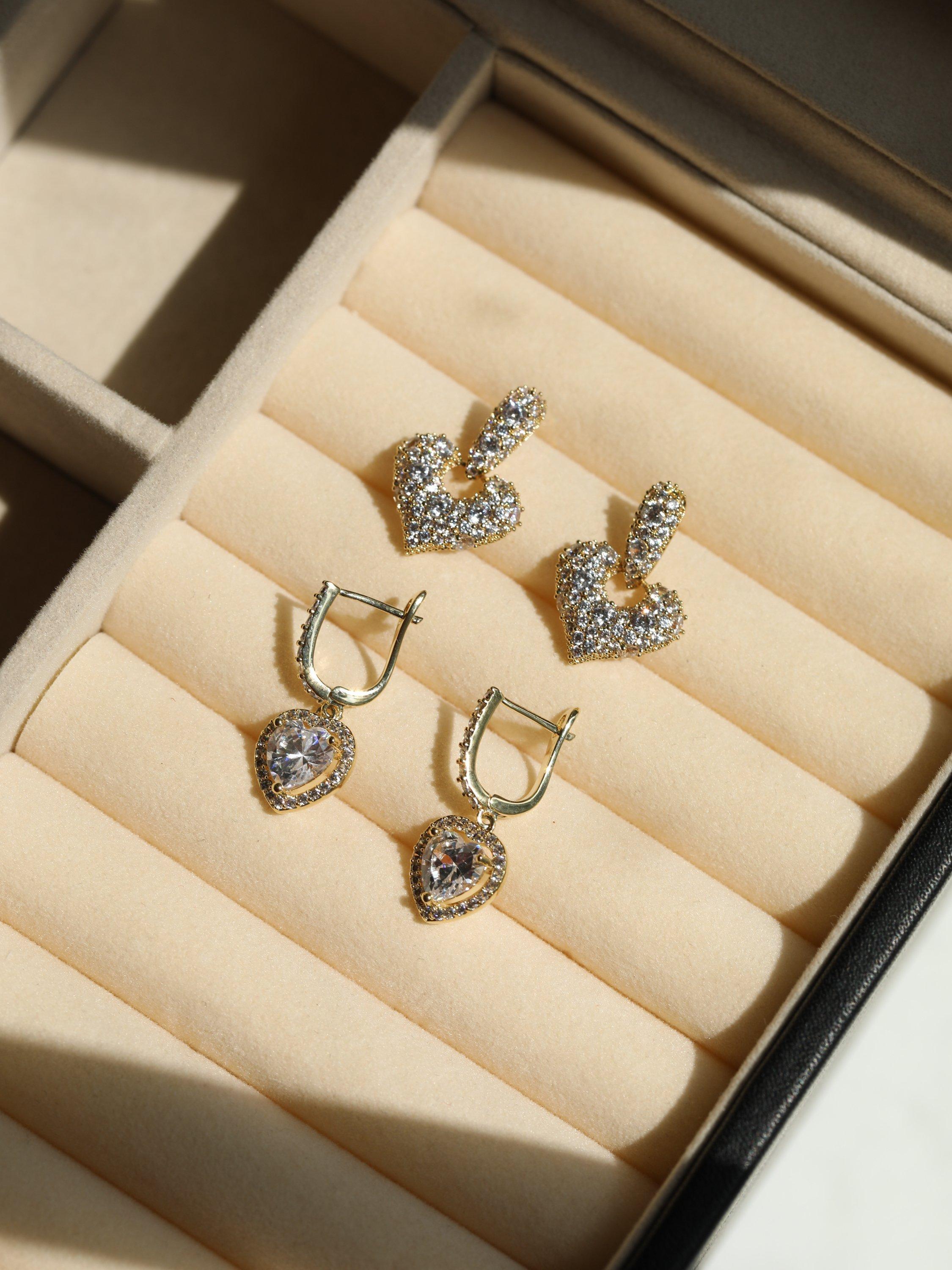 Product image 2 of 2, which shows Jon Richard Pave Heart Door Knocker Earrings, Gold