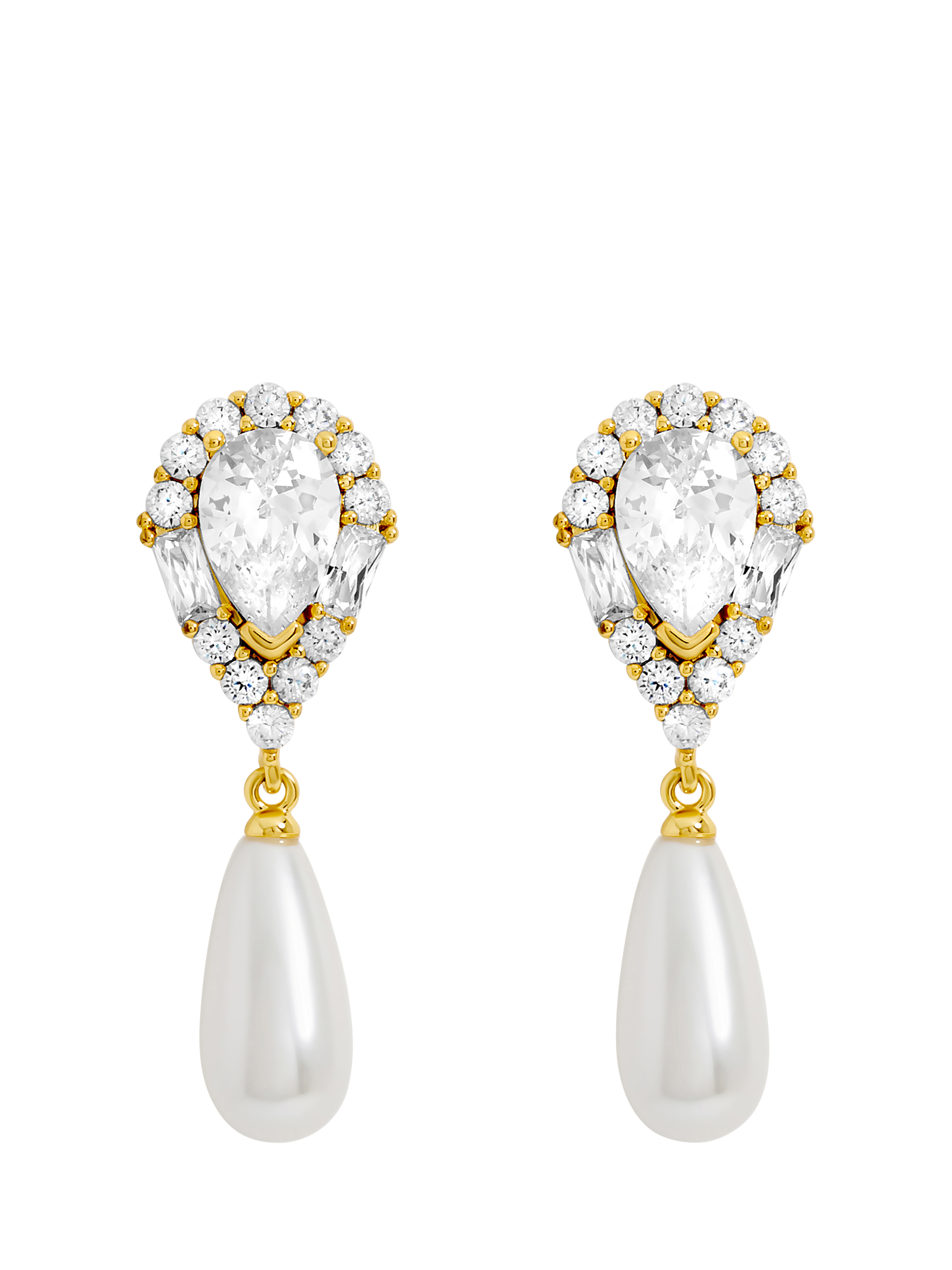 Product image 1 of 2, which shows Jon Richard Crystal and Pearl Drop Earrings, Gold