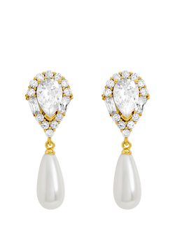 Jon Richard Crystal and Pearl Drop Earrings, Gold, Gold