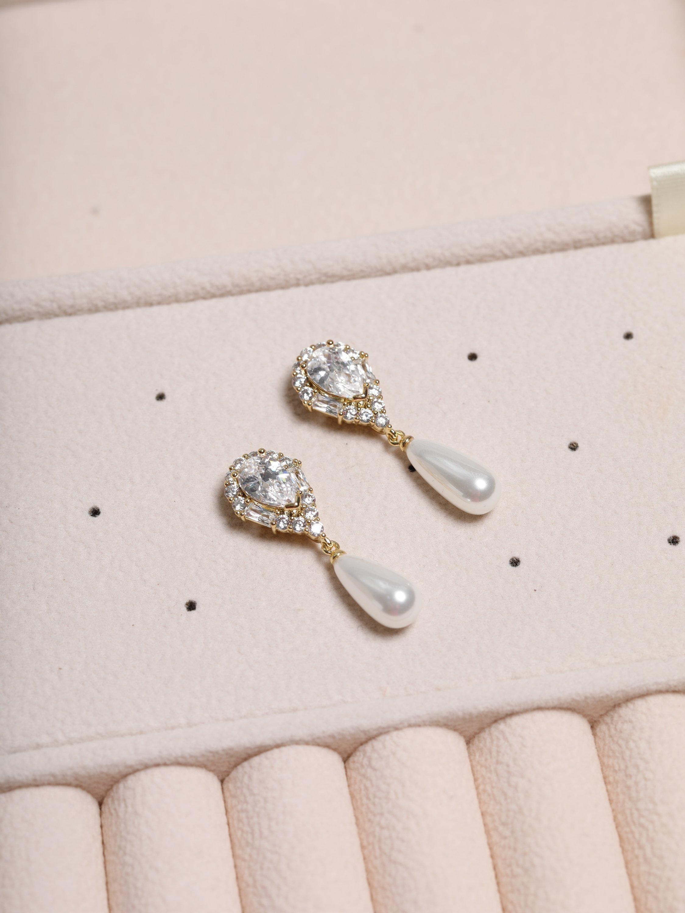 Product image 2 of 2, which shows Jon Richard Crystal and Pearl Drop Earrings, Gold