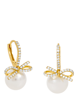 Jon Richard Crystal Bow and Pearl Hoop Earrings, Gold, Gold