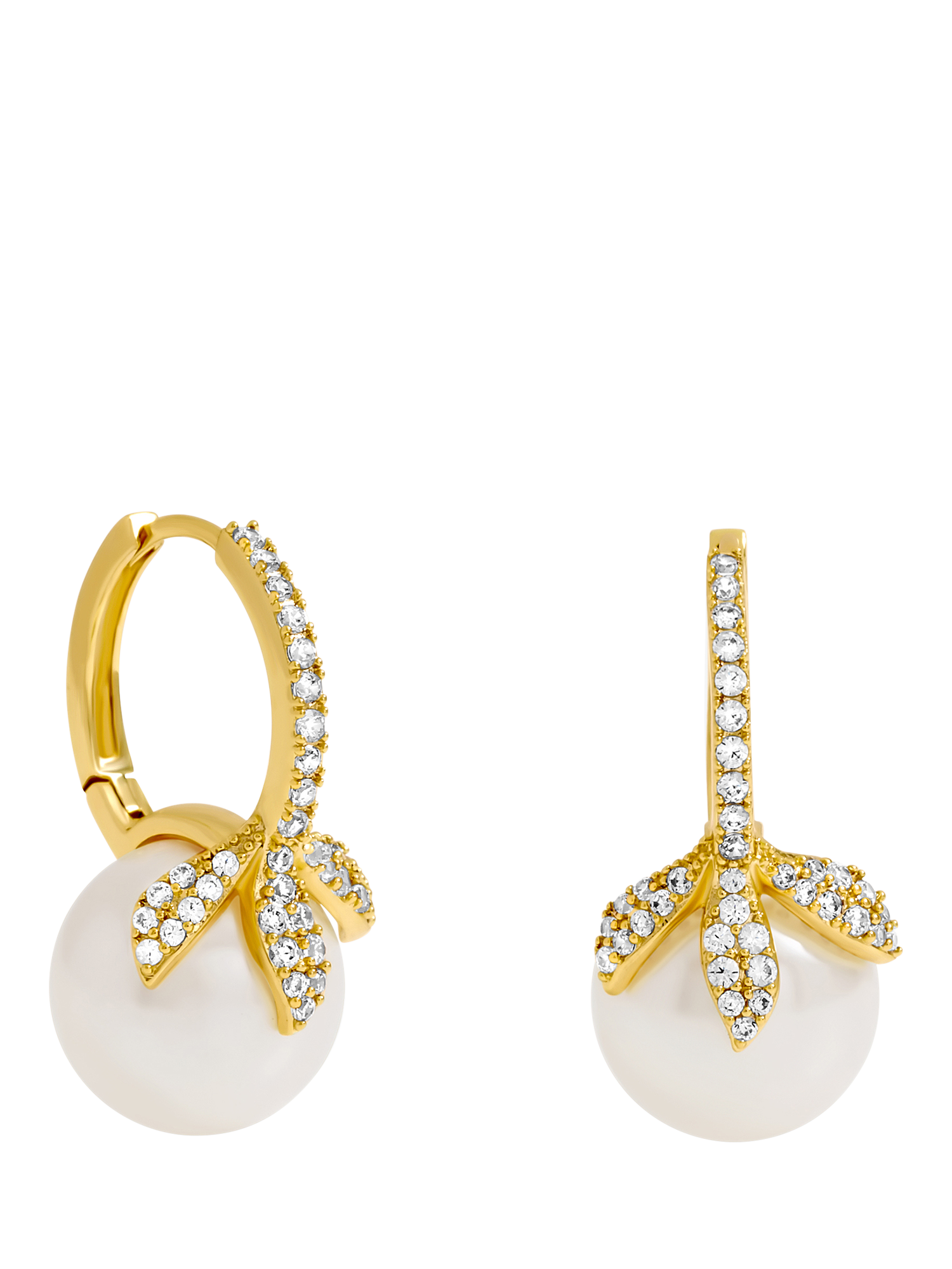 Product image 1 of 3, which shows Jon Richard Crystal Leaf and Pearl Earrings, Gold