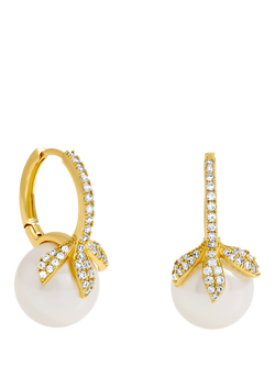 Jon Richard Crystal Leaf and Pearl Earrings, Gold, Gold