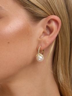 Jon Richard Crystal Leaf and Pearl Earrings, Gold - view 2, Gold