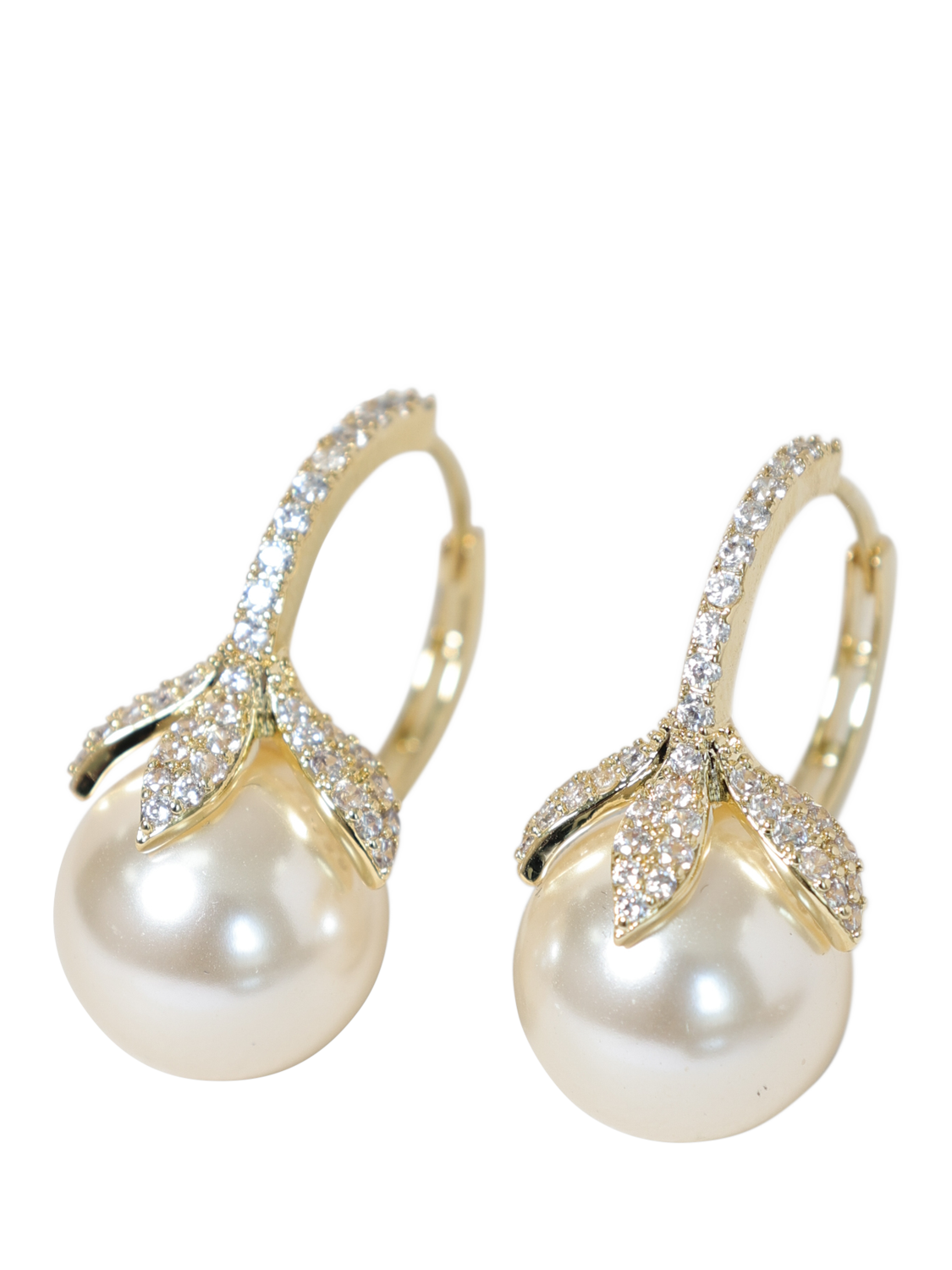 Product image 3 of 3, which shows Jon Richard Crystal Leaf and Pearl Earrings, Gold