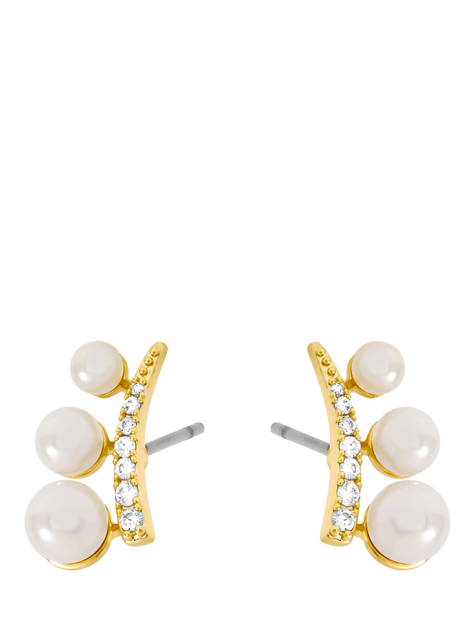 Product image 1 of 3, which shows Jon Richard Pearl Mini Climber Earrings, Gold