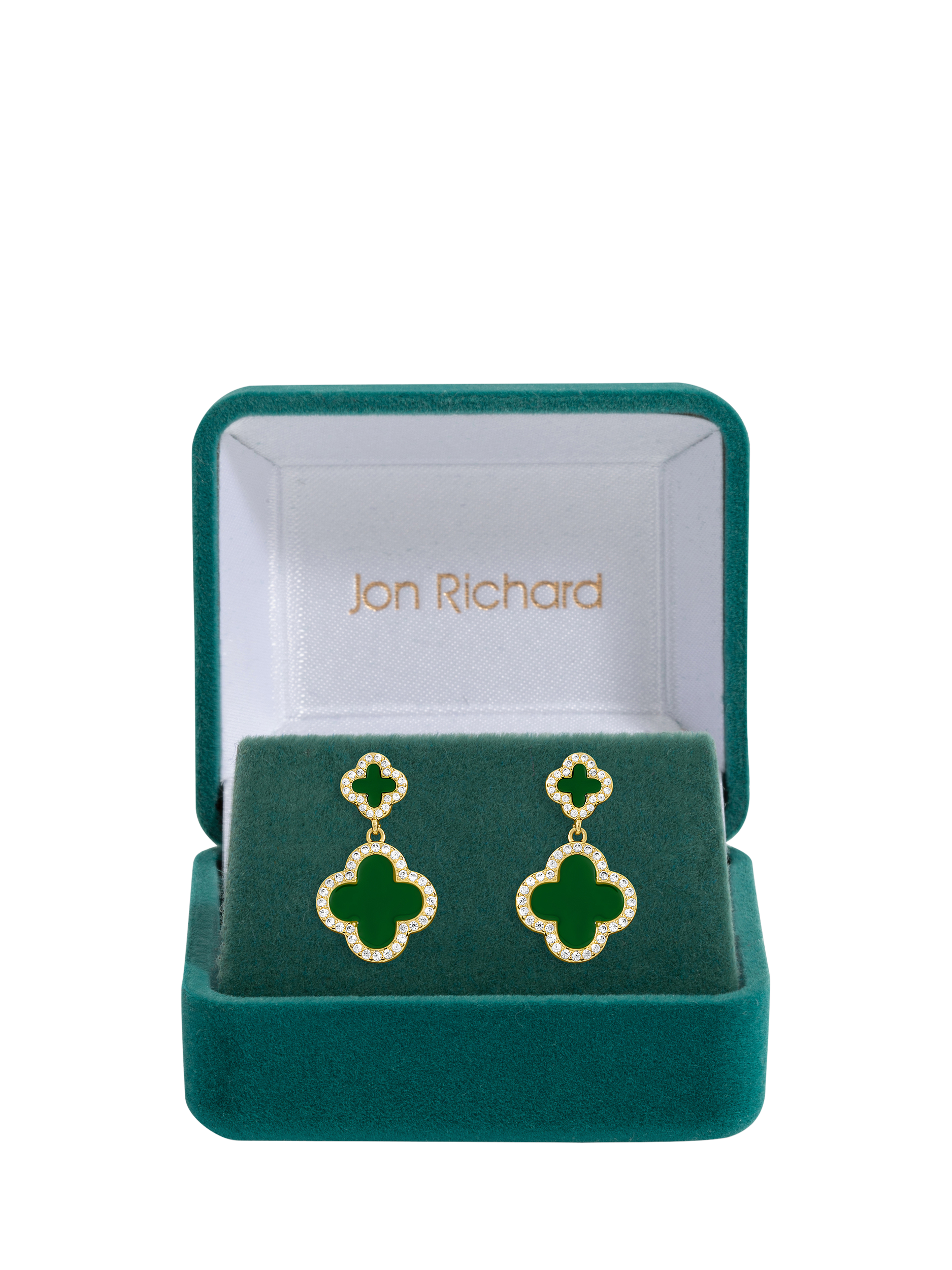 Product image 1 of 4, which shows Jon Richard Emerald Clover Earrings, Gold