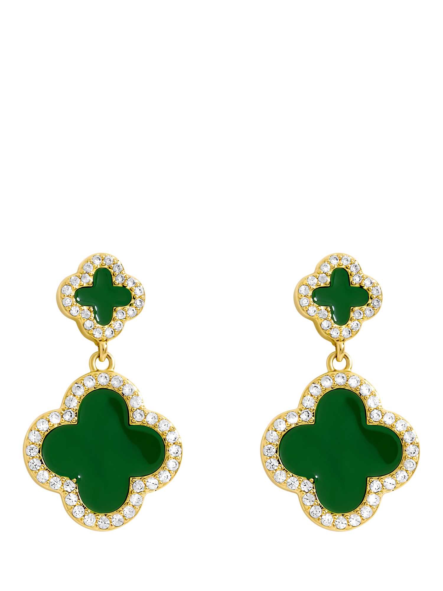 Product image 2 of 4, which shows Jon Richard Emerald Clover Earrings, Gold