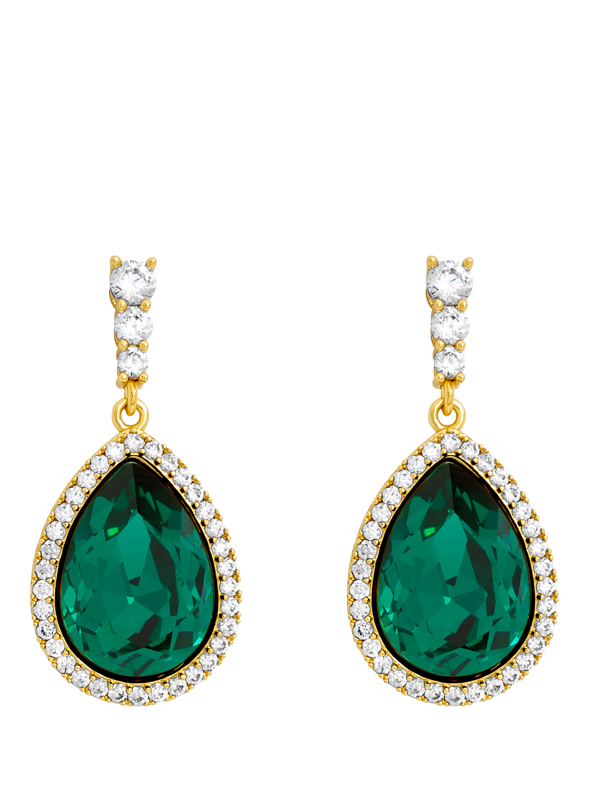 Product image 1 of 3, which shows Jon Richard Emerald Pear Drop Earrings, Gold