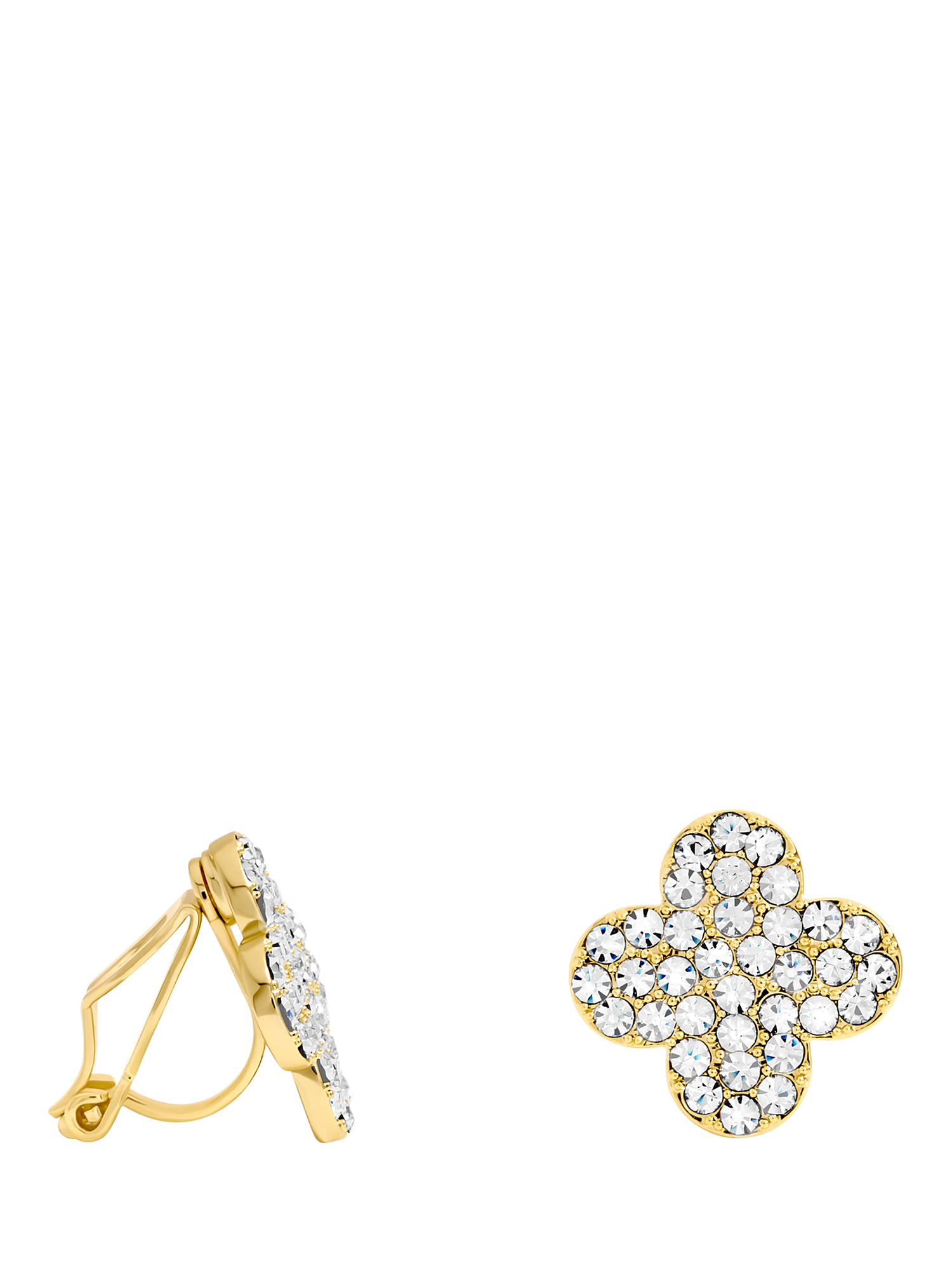Product image 1 of 1, which shows Jon Richard Pave Clover Clip Earrings, Gold