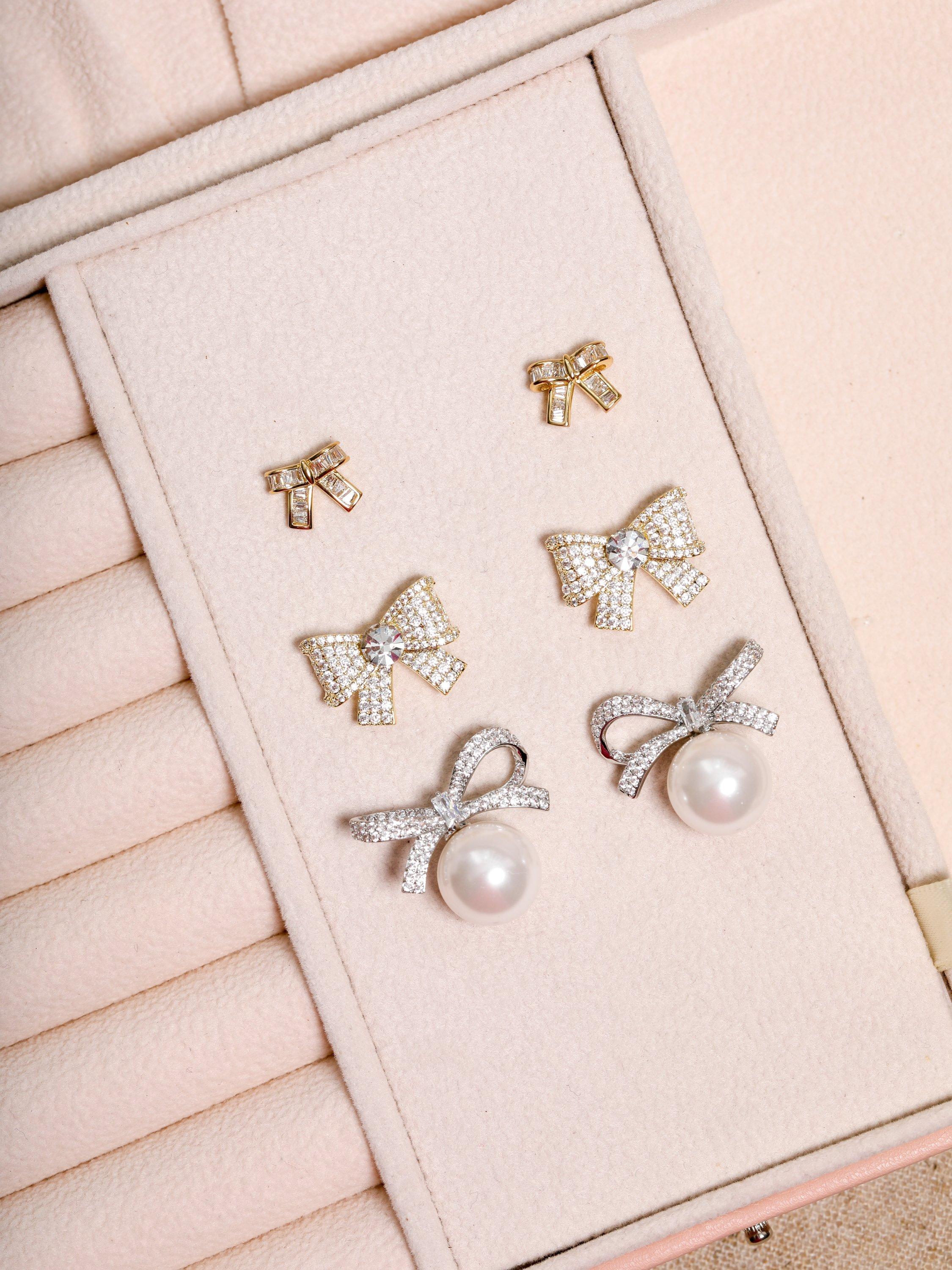 Product image 2 of 2, which shows Jon Richard Pave Bow Stud Earrings, Gold