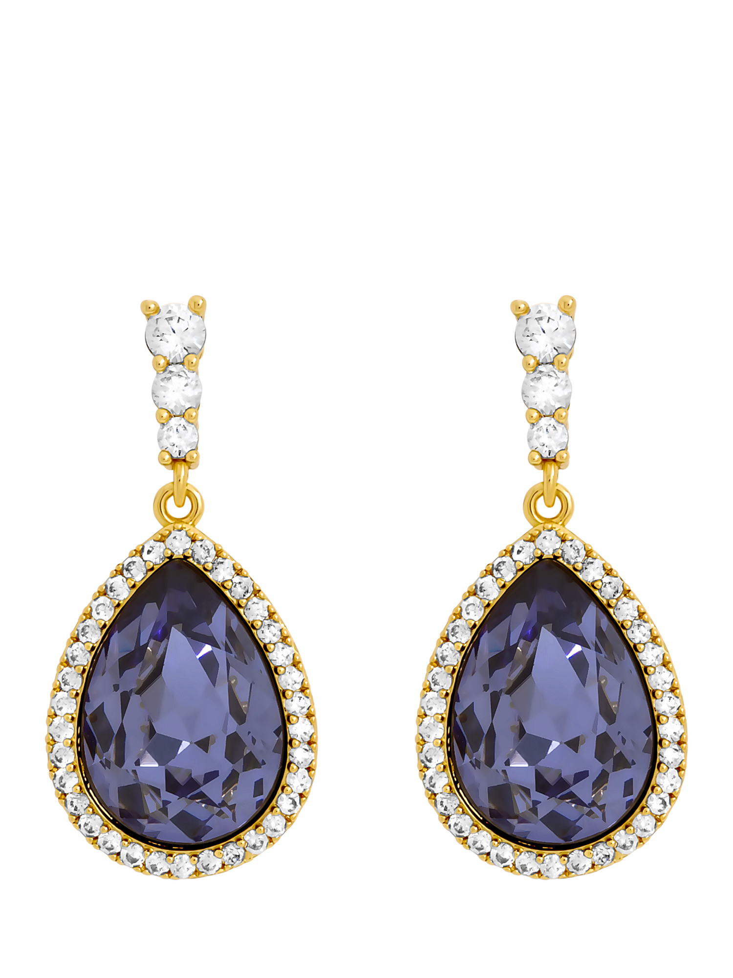 Product image 1 of 3, which shows Jon Richard Tanzanite Pear Drop Earrings, Gold