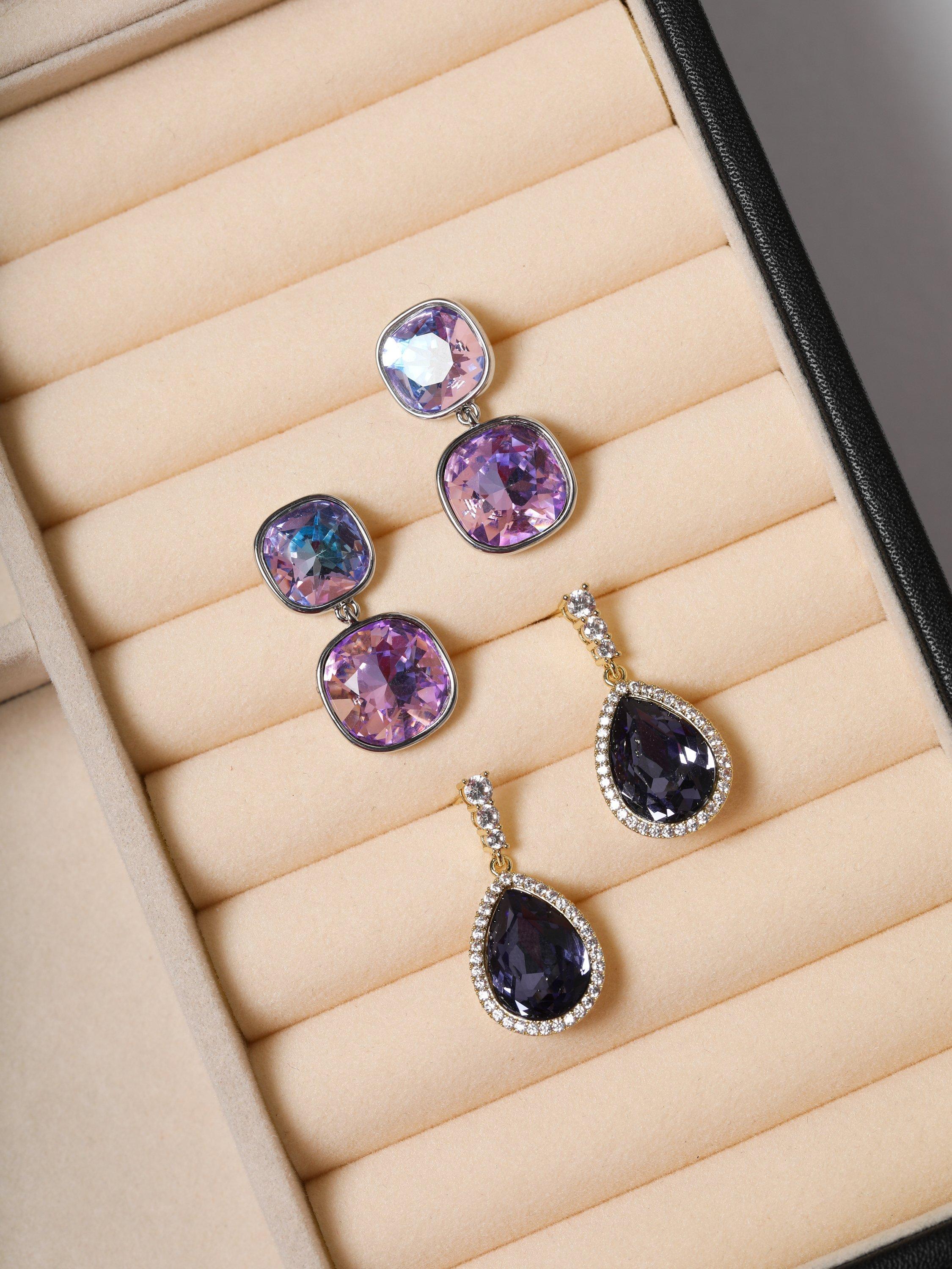 Product image 2 of 3, which shows Jon Richard Tanzanite Pear Drop Earrings, Gold