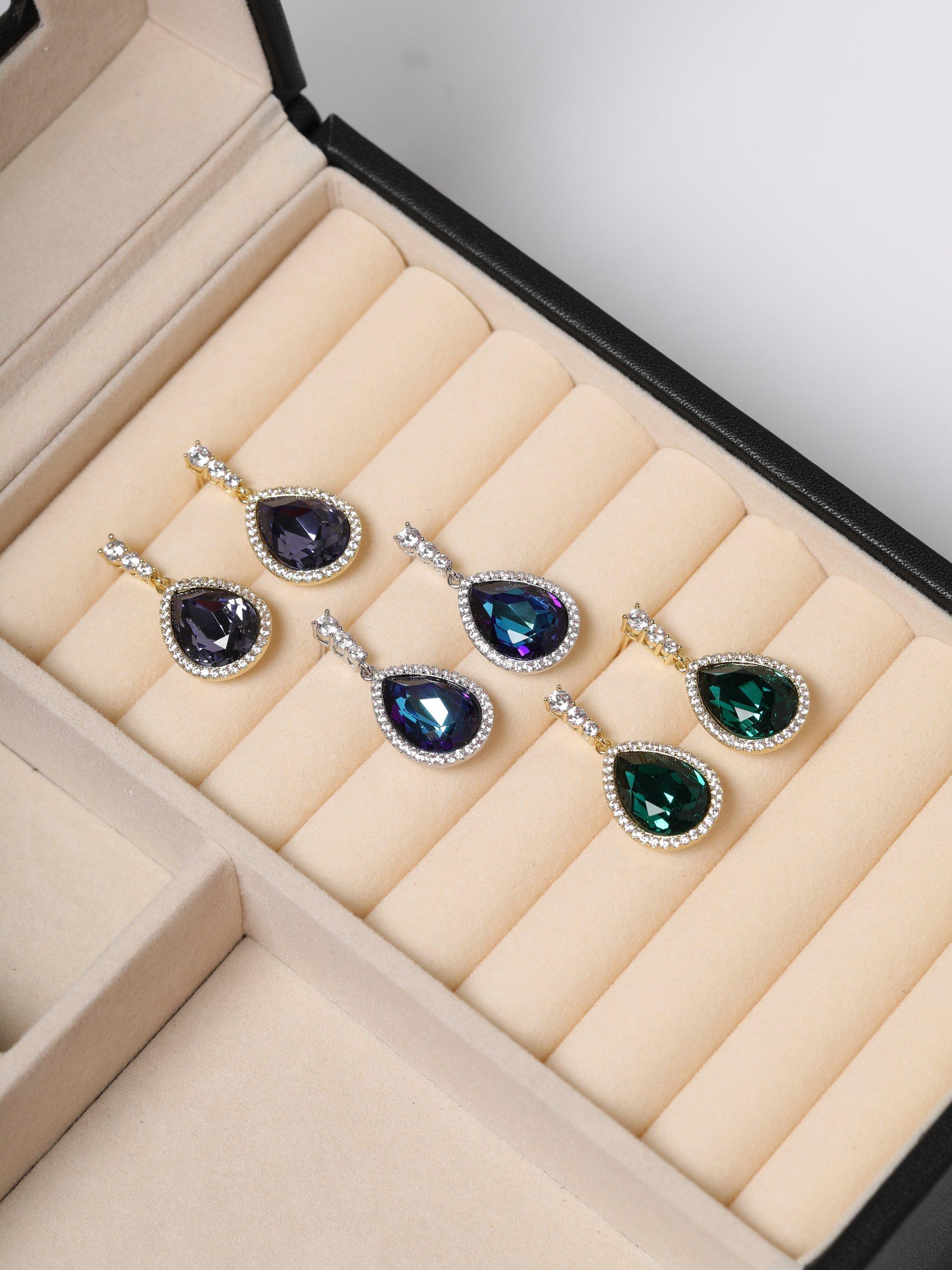 Product image 3 of 3, which shows Jon Richard Tanzanite Pear Drop Earrings, Gold