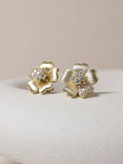 Jon Richard Pave Flower Stud Earrings, Gold - view 2, Gold