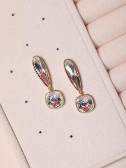 Jon Richard Cubic Zirconia and Polished Drop Earrings, Gold - view 2, Gold