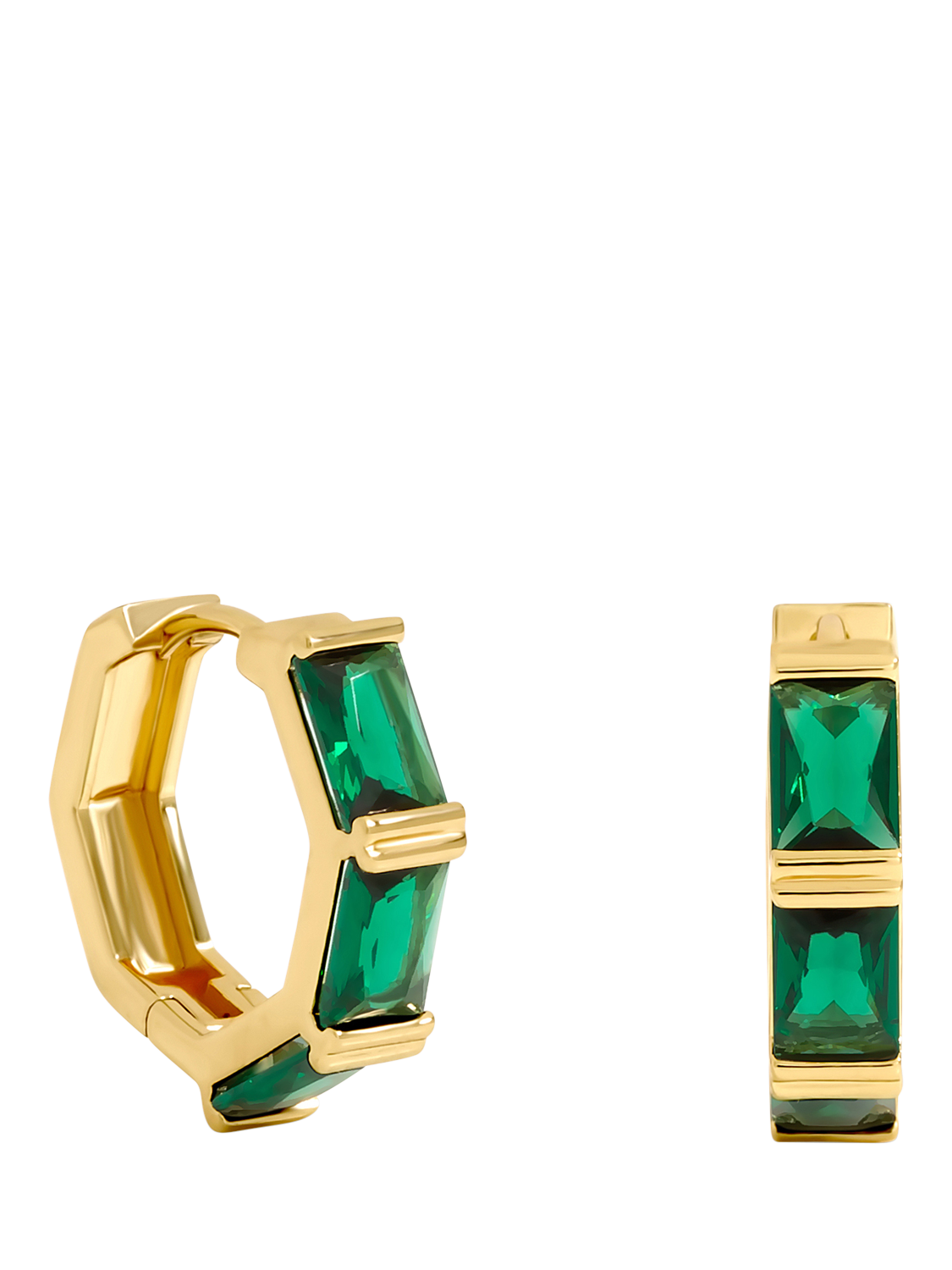 Product image 1 of 3, which shows Jon Richard Emerald Stone Hoop Earrings, Gold
