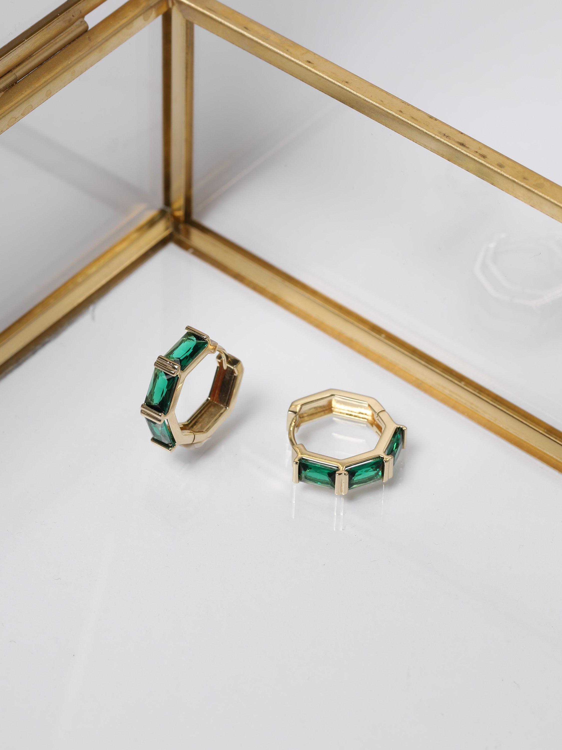 Product image 2 of 3, which shows Jon Richard Emerald Stone Hoop Earrings, Gold