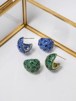 Jon Richard Pave and Emerald Dome Earrings, Gold - view 2, Gold