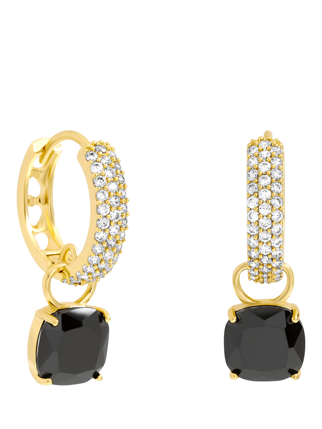 Product image 1 of 1, which shows Jon Richard Jet Huggie Charm Earrings, Gold