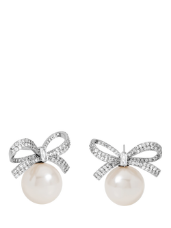 Jon Richard Crystal Bow and Pearl Earrings, Silver, Silver