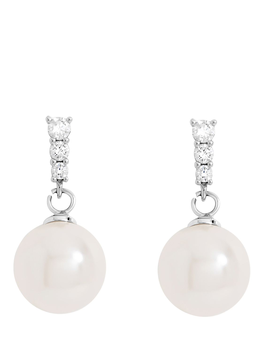Product image 1 of 4, which shows Jon Richard Crystal Stick and Pearl Earrings, Silver