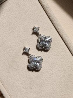 Jon Richard Rhodium Plated and Cubic Zirconia Clover Drop Earrings, Silver, Silver