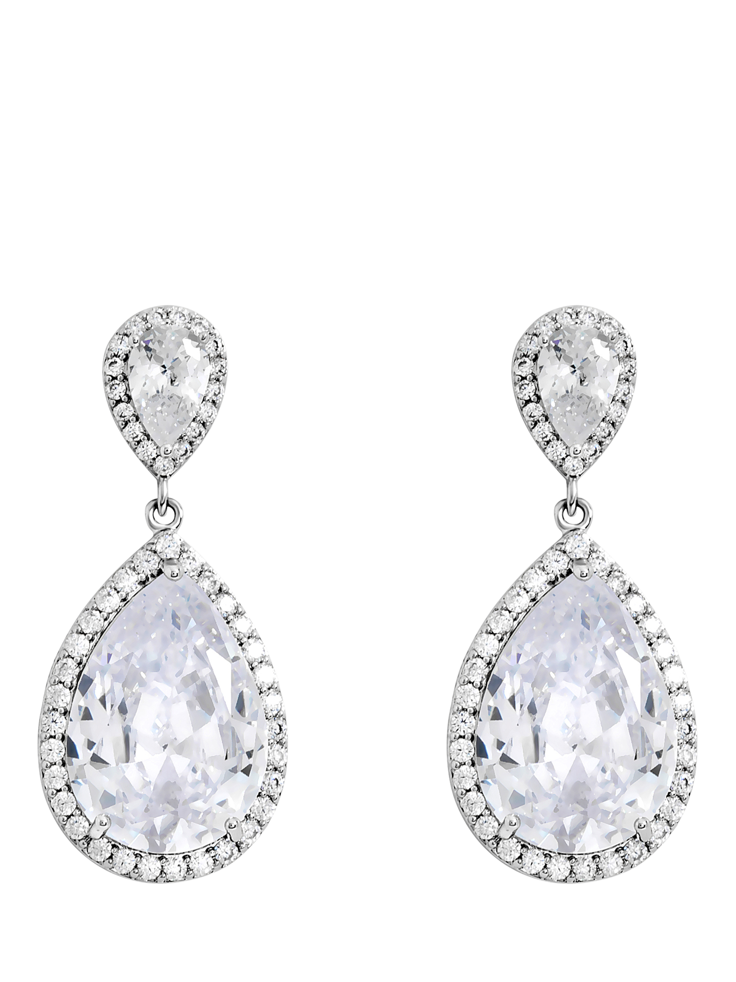 Product image 1 of 2, which shows Jon Richard Cubic Zirconia Double Pear Drop Earrings, Silver