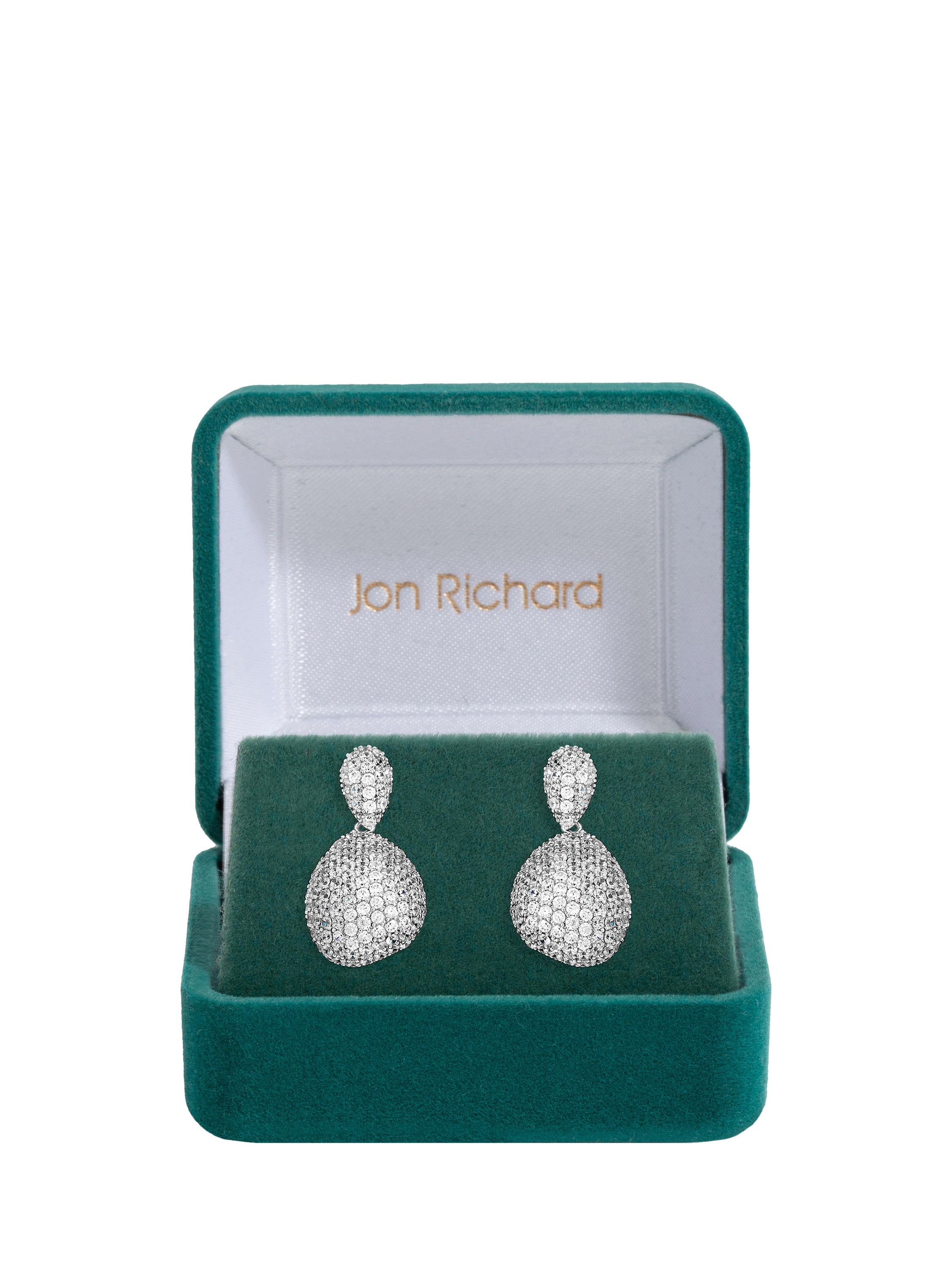 Product image 2 of 4, which shows Jon Richard Cubic Zirconia Drop Dome Earrings, Silver