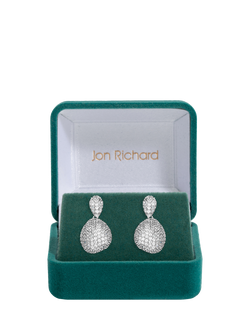 Jon Richard Cubic Zirconia Drop Dome Earrings, Silver - view 2, Silver
