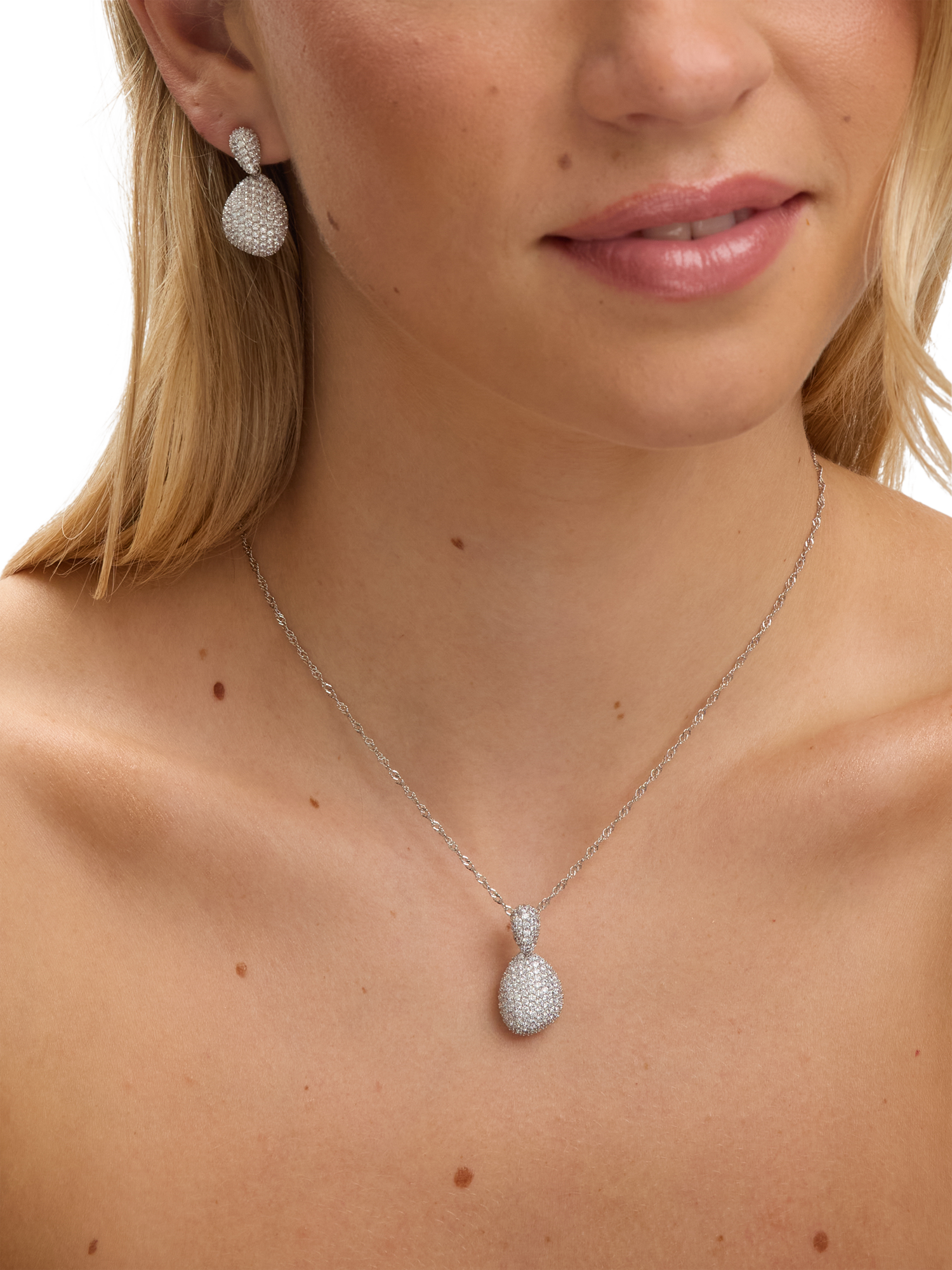 Product image 4 of 4, which shows Jon Richard Cubic Zirconia Drop Dome Earrings, Silver