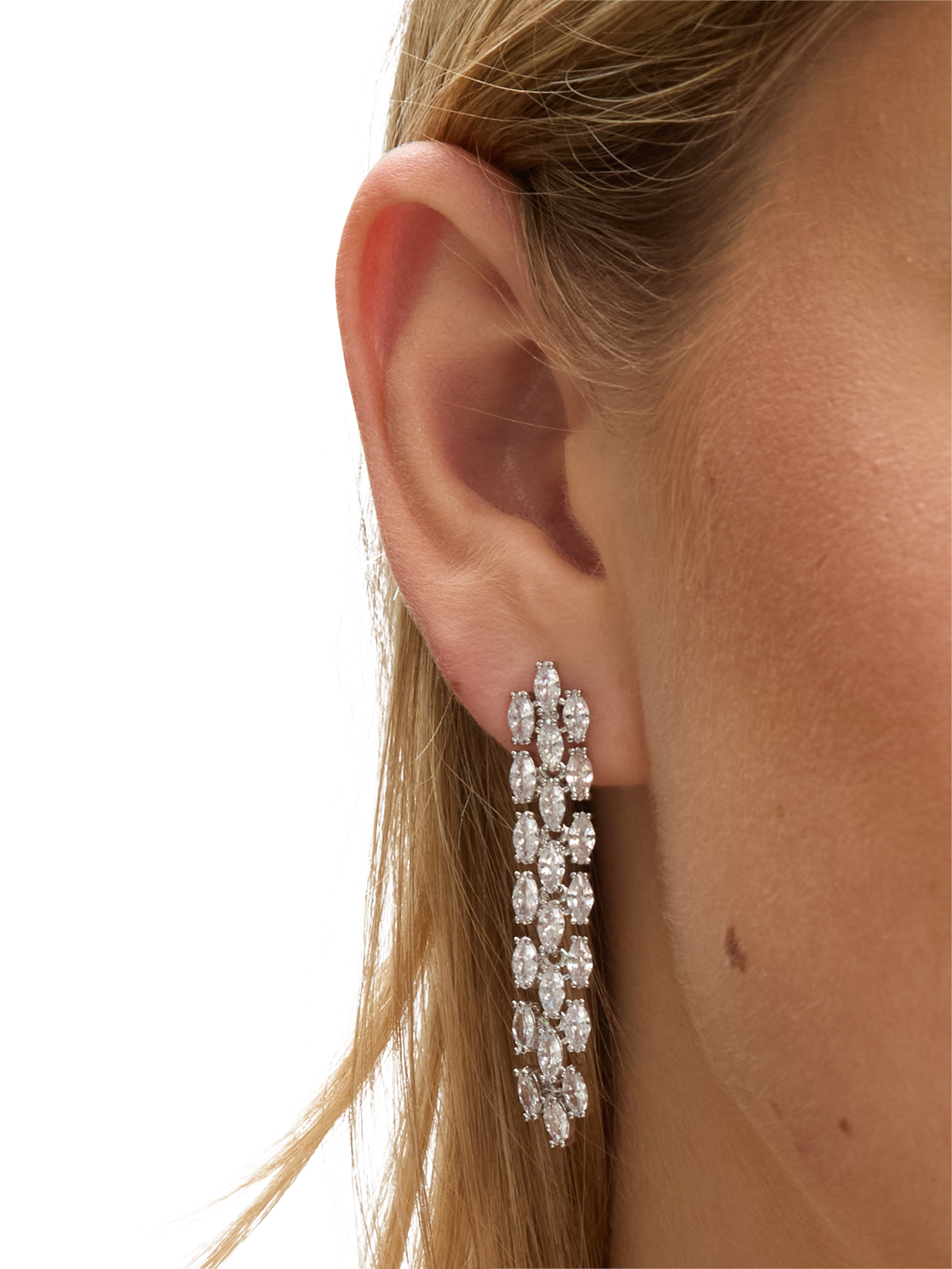 Product image 2 of 5, which shows Jon Richard Cubic Zirconia Navette Drop Earrings, Silver