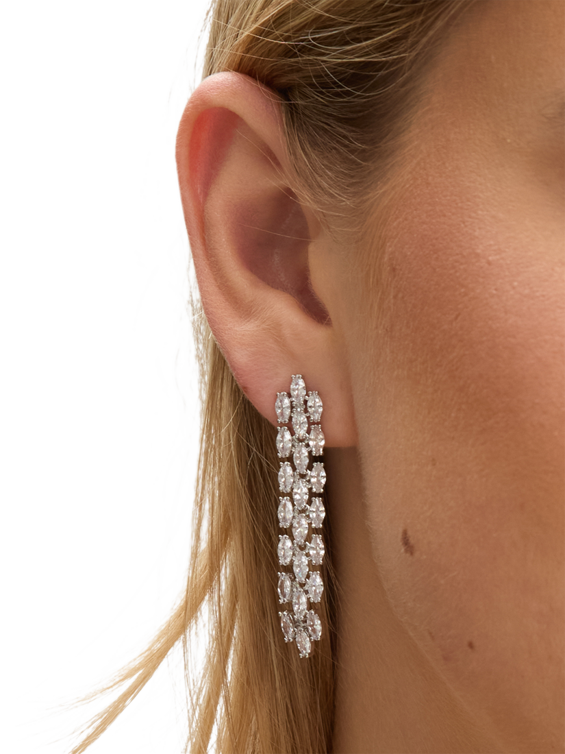 Product image 4 of 5, which shows Jon Richard Cubic Zirconia Navette Drop Earrings, Silver