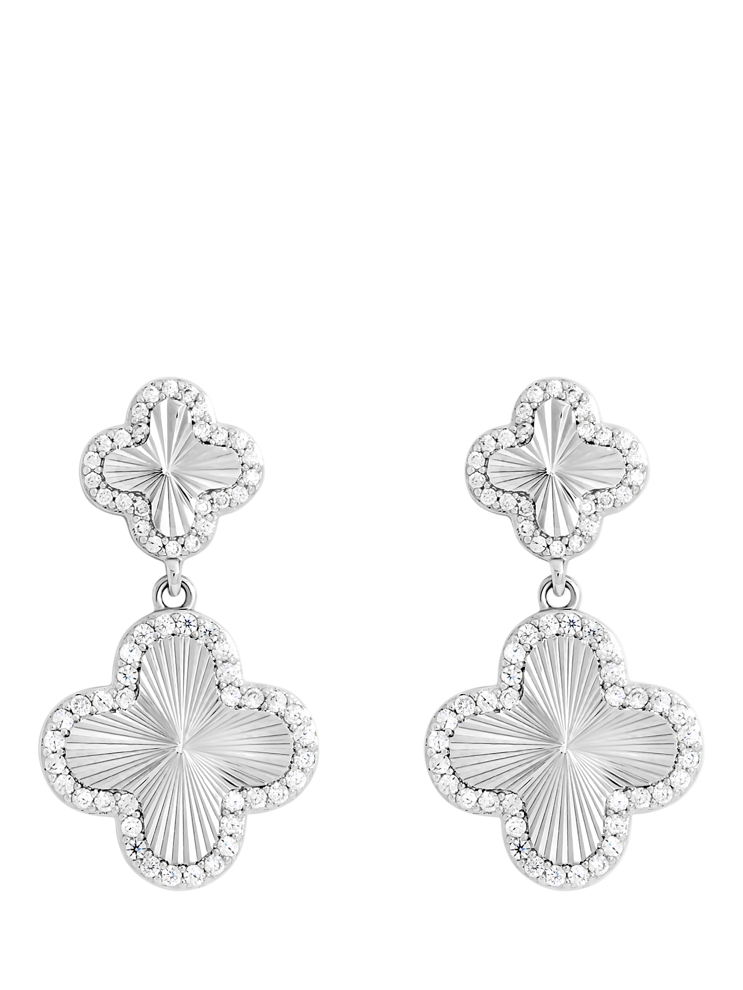 Product image 1 of 2, which shows Jon Richard Diamond Clover Double Drop Earrings, Silver