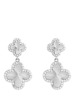 Jon Richard Diamond Clover Double Drop Earrings, Silver, Silver
