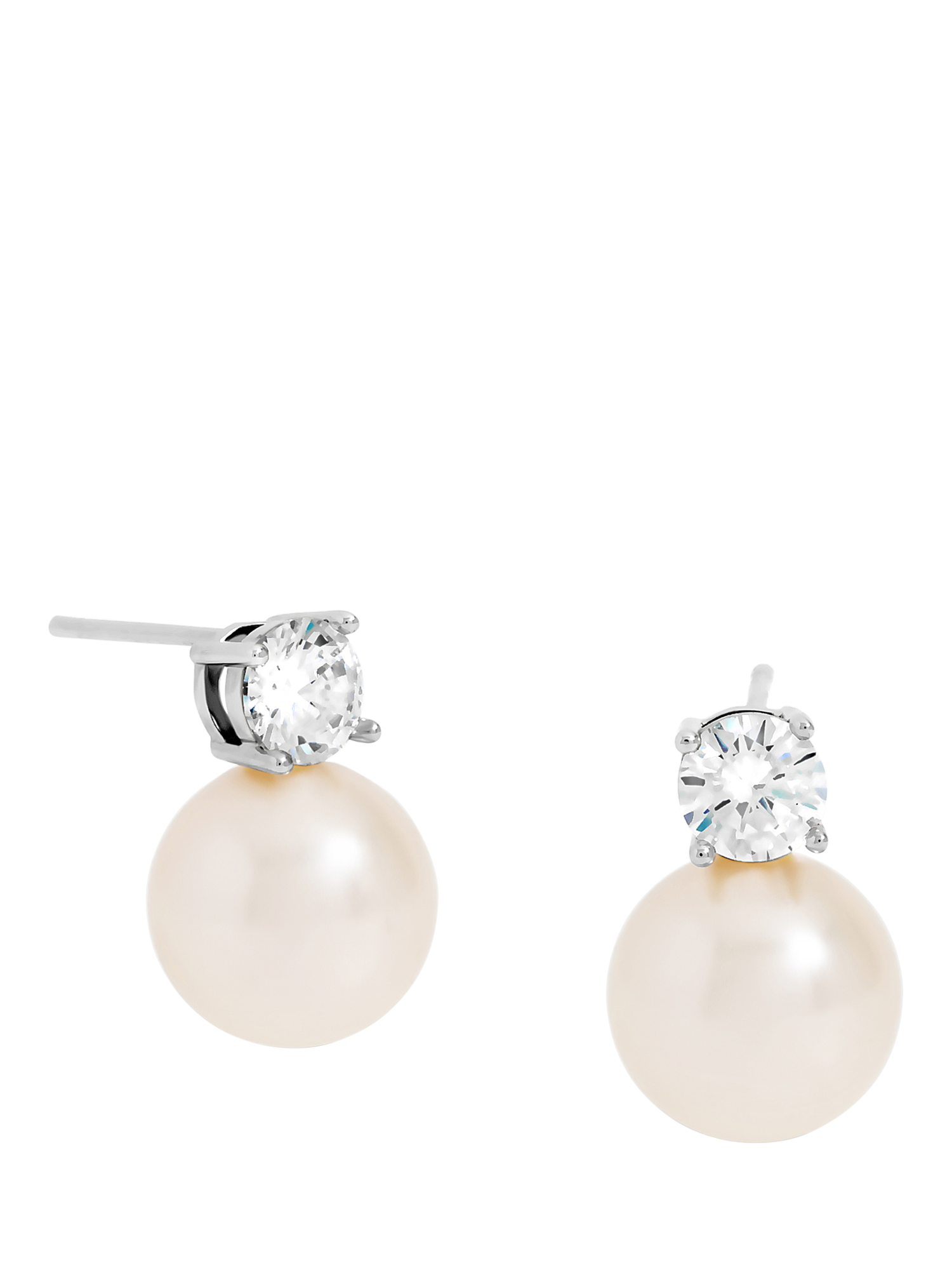 Product image 1 of 3, which shows Jon Richard Pearl and Crystal Earrings, Silver