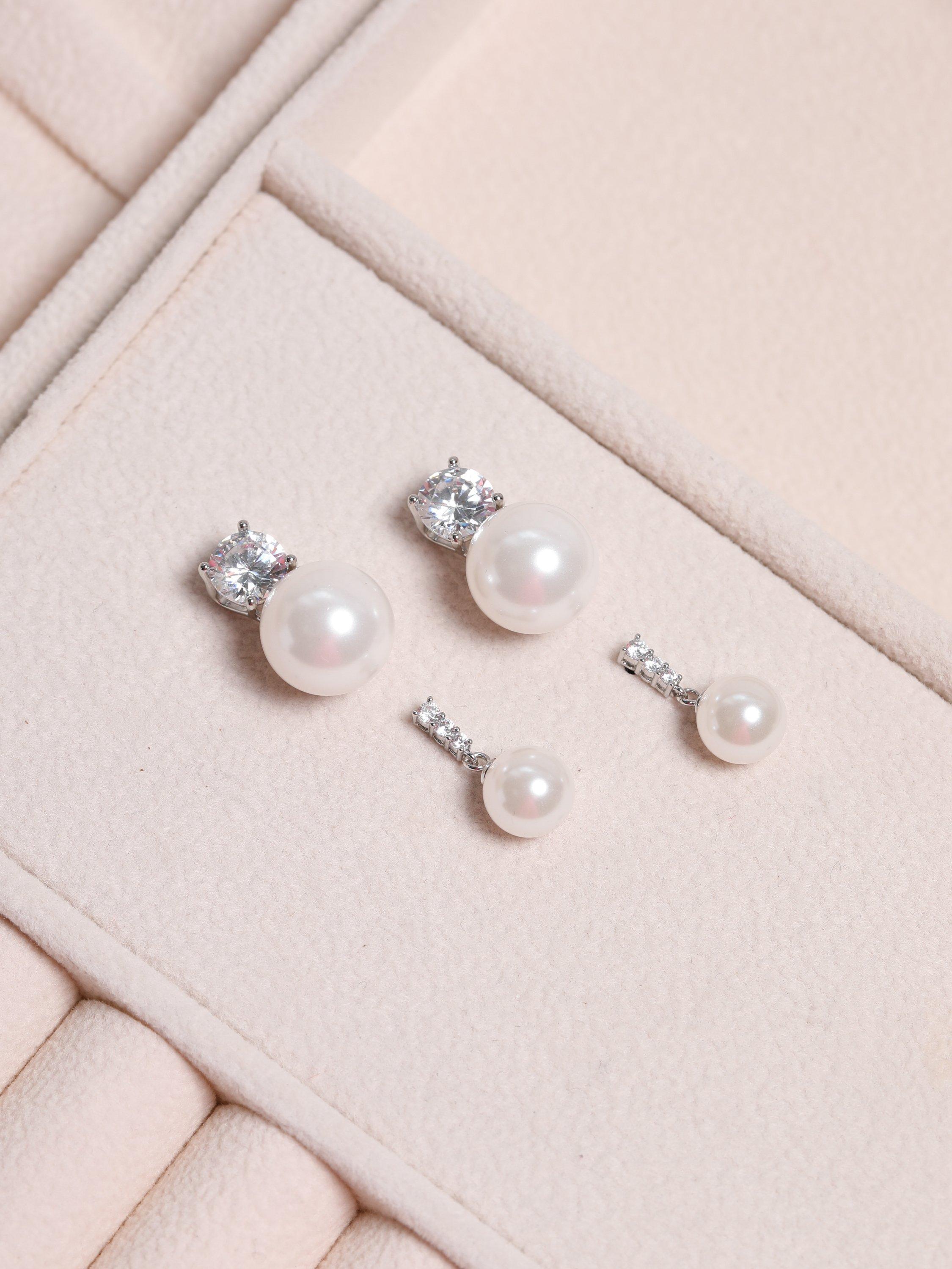 Product image 2 of 3, which shows Jon Richard Pearl and Crystal Earrings, Silver