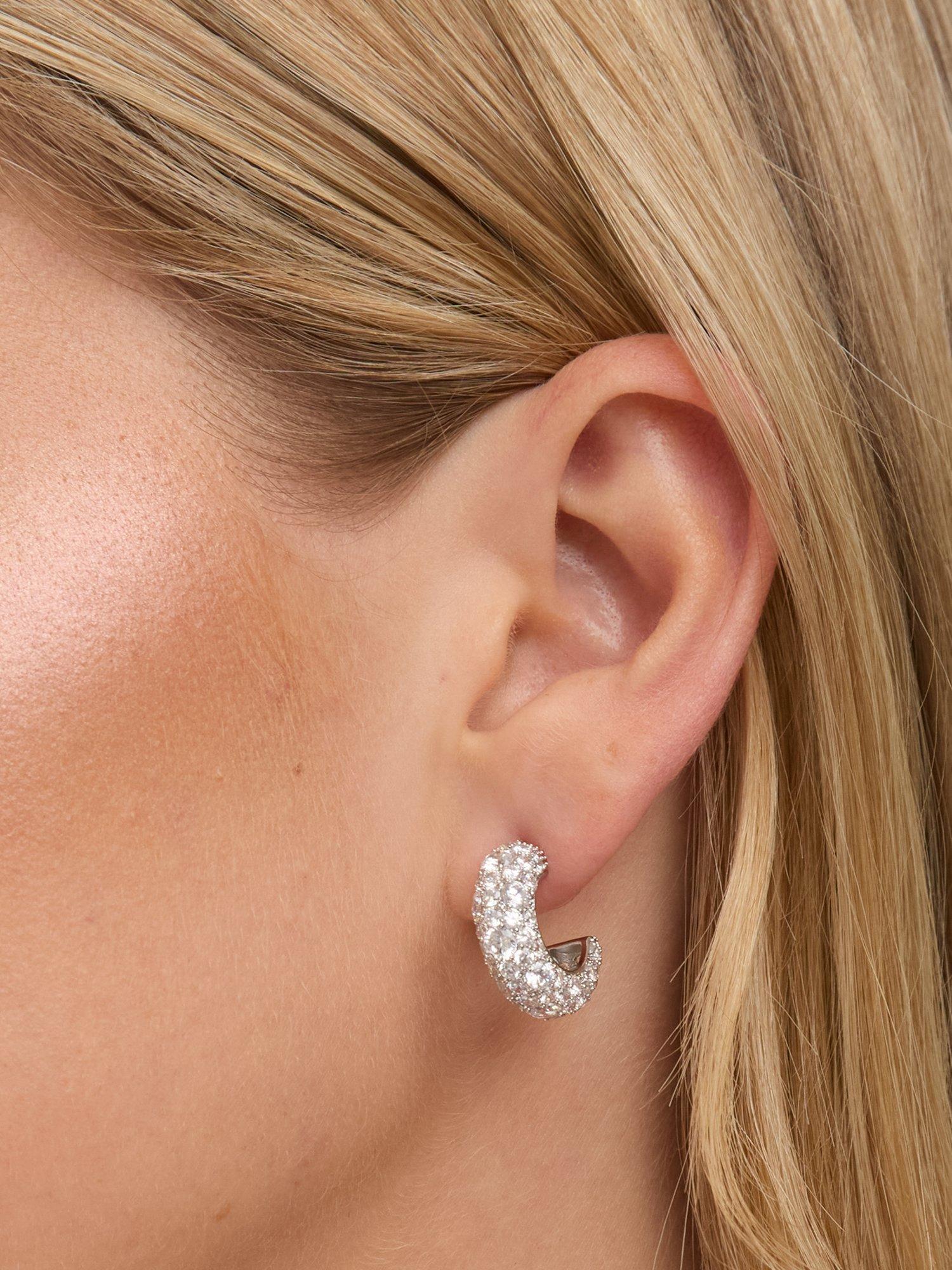 Product image 2 of 3, which shows Jon Richard Pave Chubby Hoop Earrings, Silver