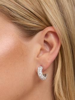 Jon Richard Pave Chubby Hoop Earrings, Silver - view 2, Silver