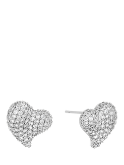 Jon Richard Pave Heart Stud Earrings, Silver - view 2, Silver