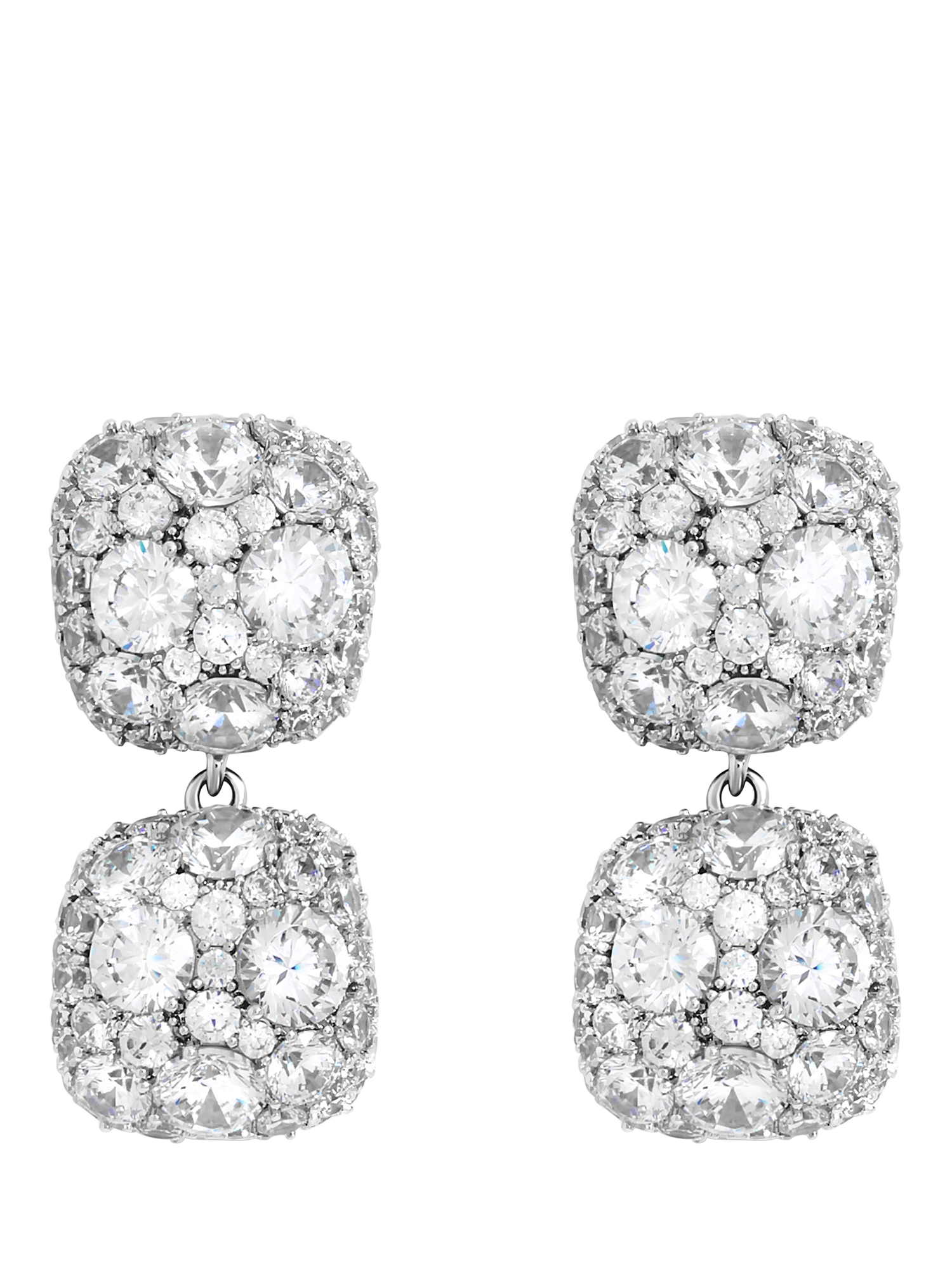 Product image 1 of 3, which shows Jon Richard Pave Square Double Drop Earrings, Silver