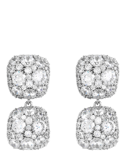 Jon Richard Pave Square Double Drop Earrings, Silver, Silver