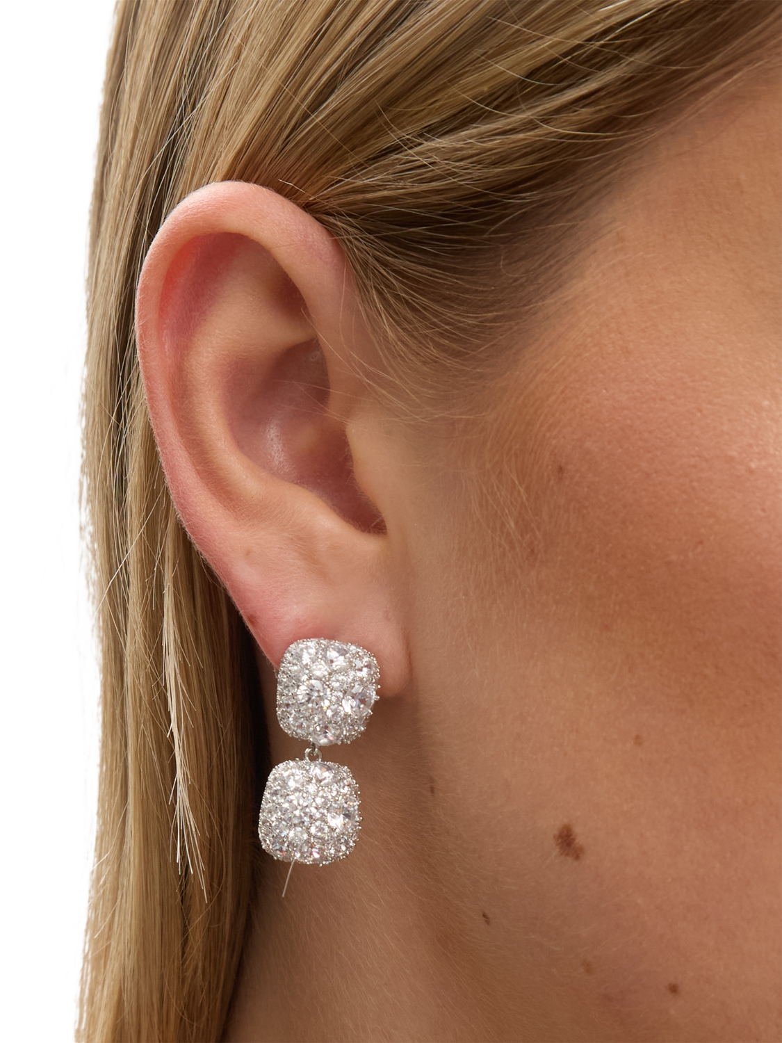Product image 2 of 3, which shows Jon Richard Pave Square Double Drop Earrings, Silver