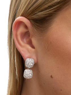 Jon Richard Pave Square Double Drop Earrings, Silver - view 2, Silver