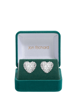 Jon Richard Pave Heart Stud Earrings, Silver - view 2, Silver