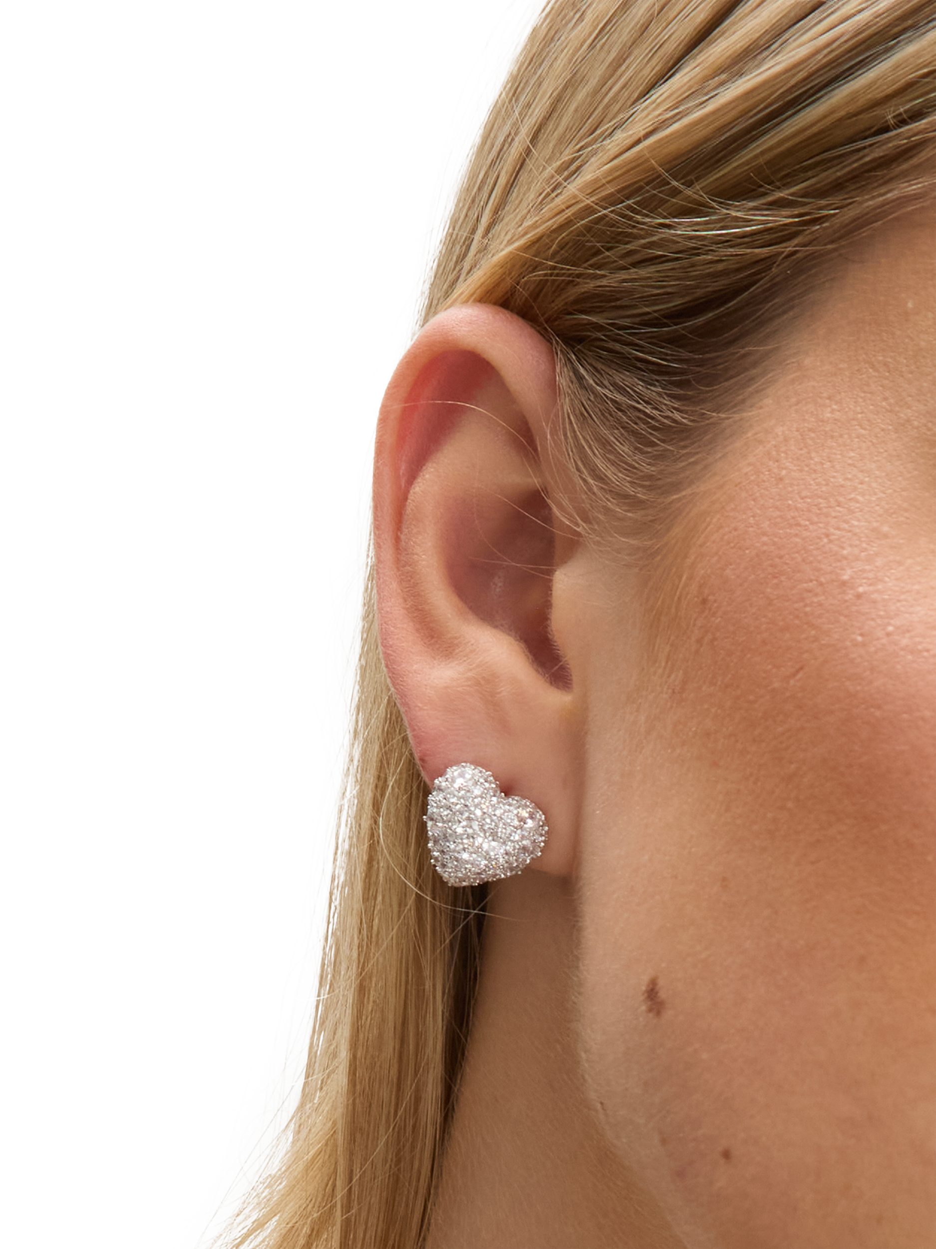 Product image 4 of 4, which shows Jon Richard Pave Heart Stud Earrings, Silver