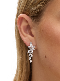 Jon Richard Crystal Leaf Drop Earrings, Silver - view 2, Silver