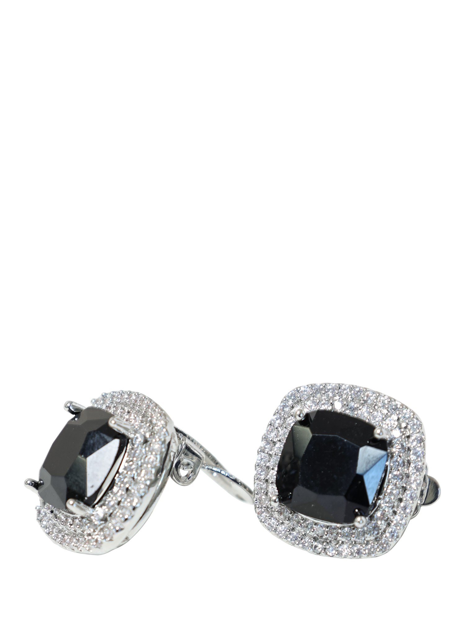 Product image 2 of 2, which shows Jon Richard Square Jet Halo Stud Earrings, Silver