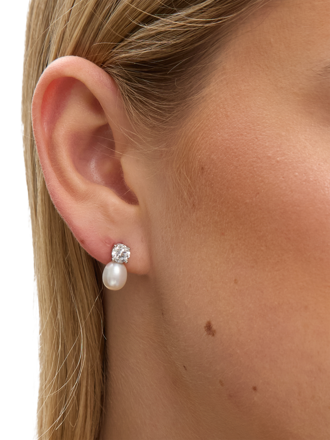 Product image 2 of 3, which shows Jon Richard Pearl Drop Earrings, Silver