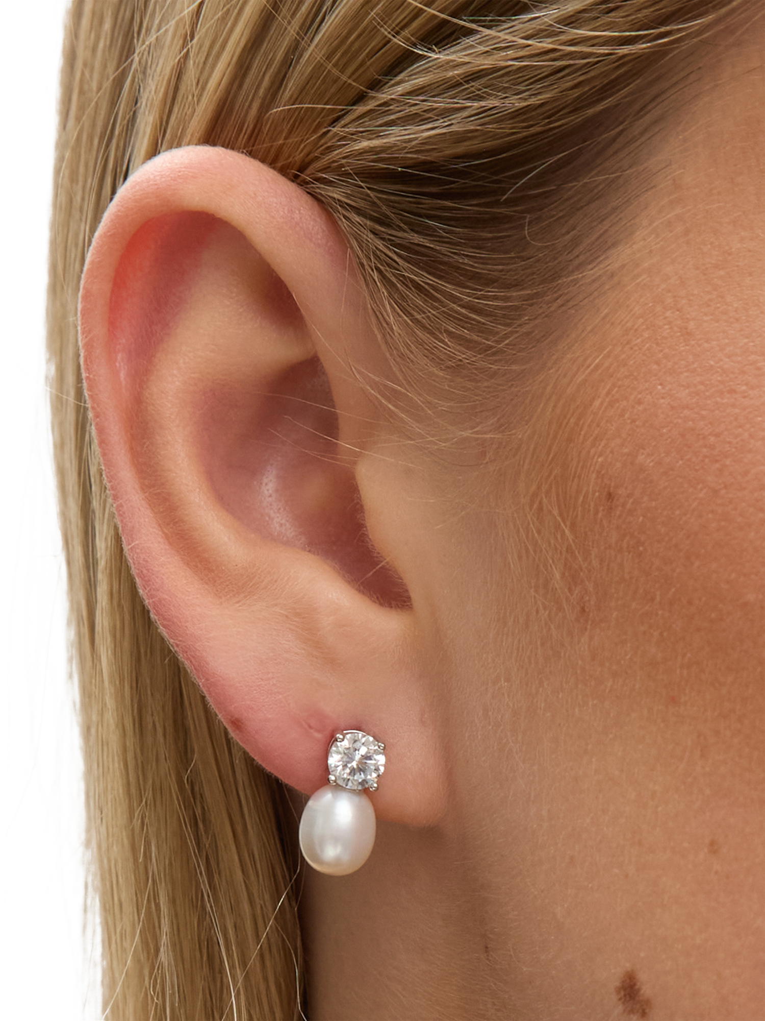 Product image 3 of 3, which shows Jon Richard Pearl Drop Earrings, Silver
